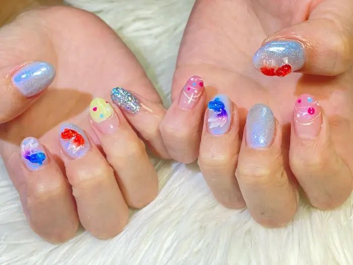 ヨーヨーネイル #夏ネイル #金魚ネイル パーツ持ち込み