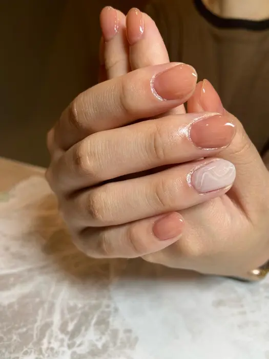 ちゅるんネイル アプリコット 人気カラー 透明感 ぷっくりネイル 大人可愛い 韓国ネイル 神戸市西 Nail Salon Stella所属 ネイルサロン ステラのネイルデザイン ミニモ