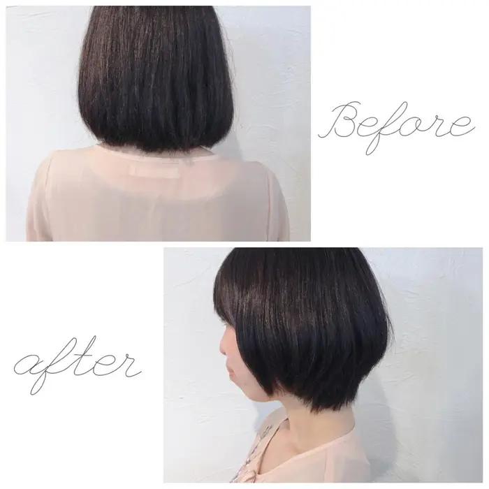 Before Afterです ボブスタイルからスッキリショートスタイルに 長さもスッキリ Soy Kufu所属 隅 優香 のヘアカタログ ミニモ