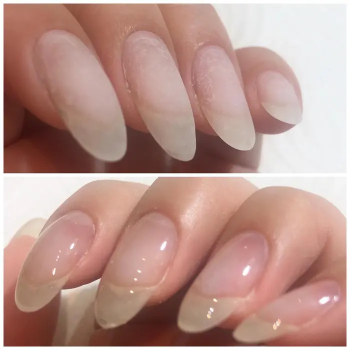 フォルイン 地爪を傷めない特殊お付替技法 ベースを一層残して 浮いている箇所はマシンで 丁寧にオフ Astroemeria中之島 アストロメリア 所属 倉爪 栞のネイルデザイン ミニモ