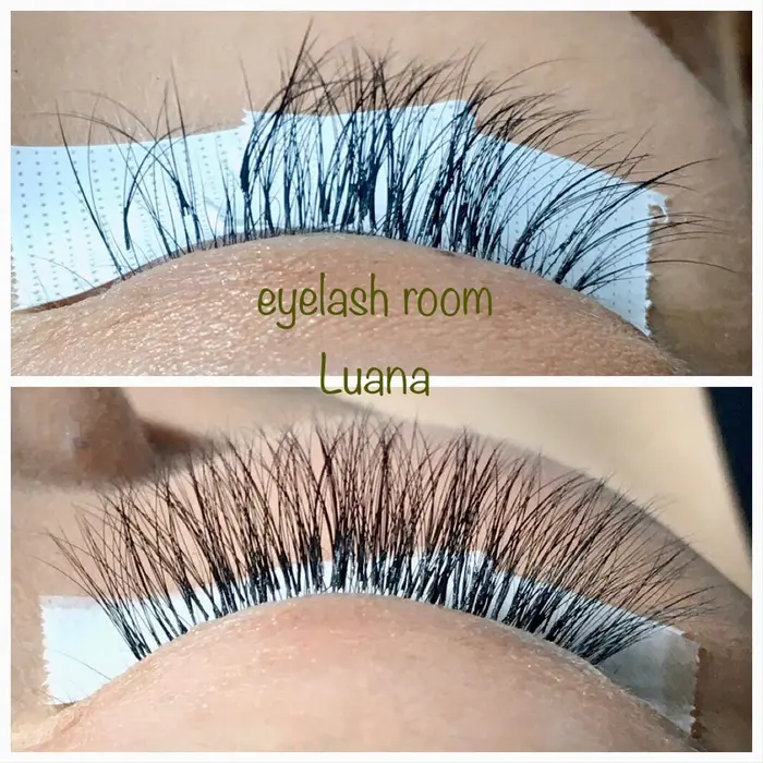 ボリュームラッシュbefore After 自まつ毛に負担を掛けないよう よれたり伸びたりしている Eyelashroom Luana所属 Luana 神山のマツエクデザイン ミニモ