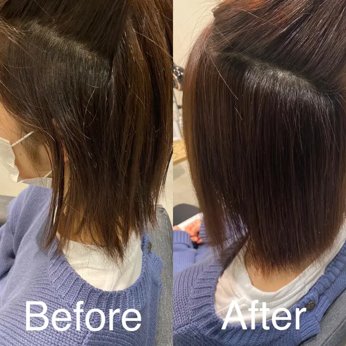 酸性縮毛矯正 ビフォーアフター 縮毛矯正は髪が傷むイメージあると思います 酸性の縮毛矯正は髪に与え Avance Cross Tuin 梅田店所属 小林 夢羽のヘアカタログ ミニモ