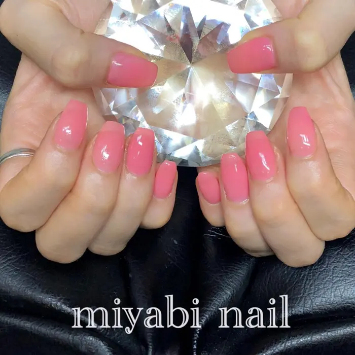 学生さん ピンクワンカラー シンプルネイルが可愛い 美爪 美甲 ネイル 自宅サロン Miyabi Nail所属 Miyabi Nail 桂川駅近くのネイルデザイン ミニモ