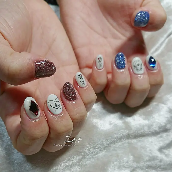 フラッシュネイル ピカソネイル 左右非対称ネイル Nail Salon Toki所属 S Akihoのネイル デザイン ミニモ