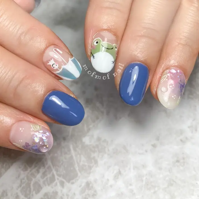 梅雨ネイル アジサイネイル 紫陽花ネイル カエルネイル 可愛すぎる Atelier Mofmof所属 Mofmofnail Shimizuのネイル デザイン ミニモ