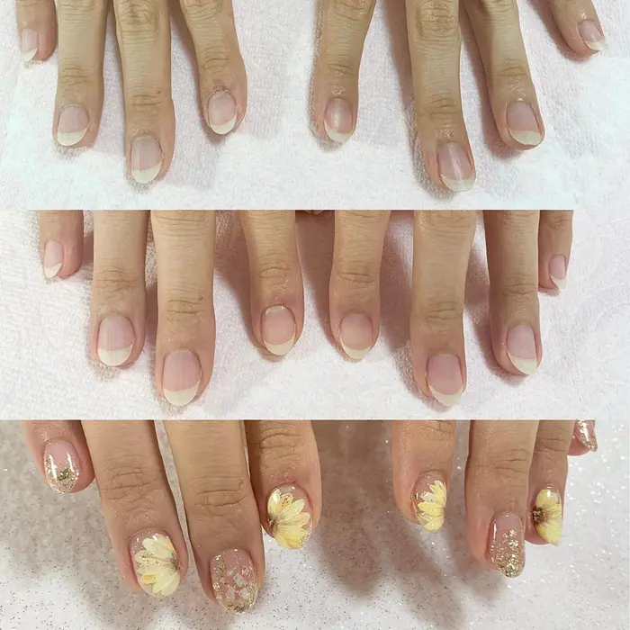 何もしてない状態 お爪の整形 甘皮ケア済み ネイル完成 R Salon所属 手塚 里奈のネイルデザイン ミニモ