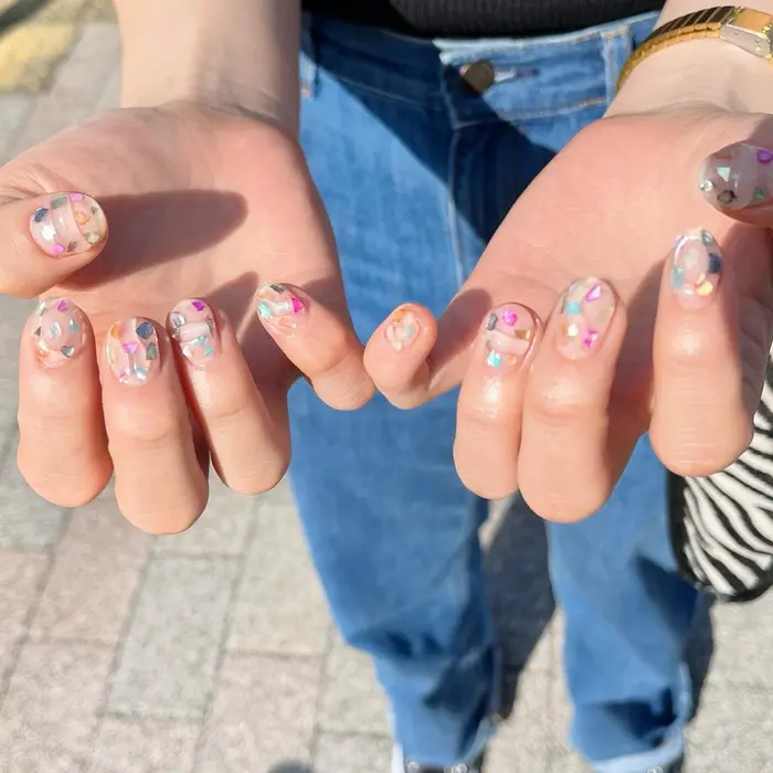 シェル シェルネイル クリアネイル クリア リングネイル リング カラフル カラフ Nine 所属 Nine Yukoのネイル デザイン ミニモ