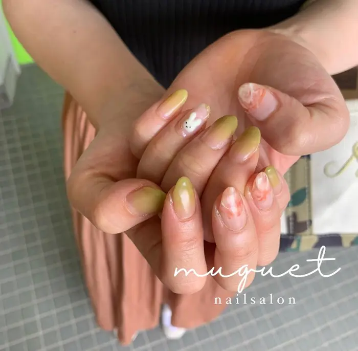 愛媛県 松山市 うさぎネイル ミッフィー ピスタチオ ニュアンスネイル ネイルサロン オレンジ Nailsalon Mouguet所属 Muguet Nailsalonのネイルデザイン ミニモ 愛媛県 松山市 うさぎネイル ミッフィー ピスタチオ ニュアンスネイル ネイルサロン オレンジ Nailsalon Mouguet所属 Muguet Nailsalonのネイルデザイン ミニモ