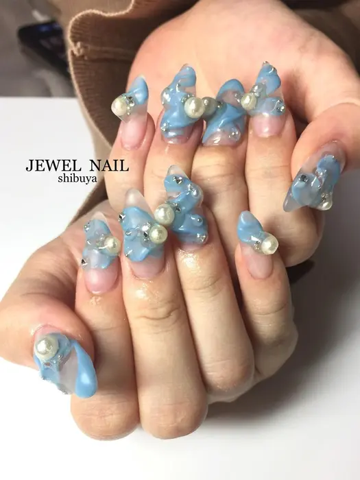 スカルプアートやり放題リボンとパールで可愛いです Jewel Nail所属 Jewel Nailのネイルデザイン ミニモ