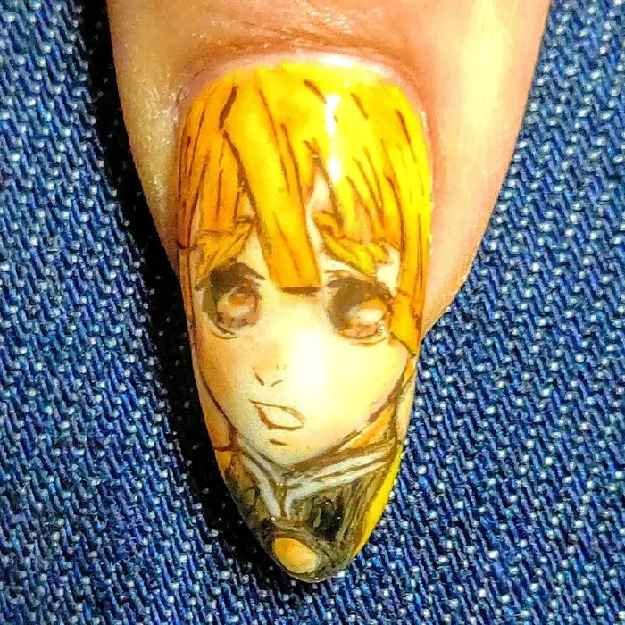 大阪 梅田 堂山町 ネイル Magicmush 痛ネイル 鬼滅の刃 善逸推し ご予 Magic Mash Nail S 所属 Magic Mush Nail S のネイルデザイン ミニモ