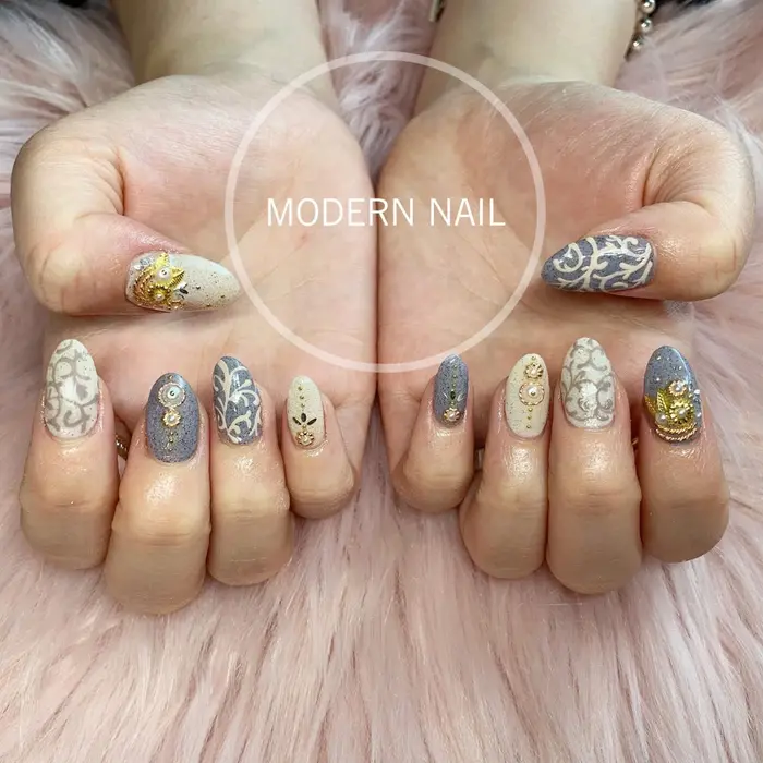 またまた砂ジェル 可愛すぎます マットコート有り 有料パーツ有り Modern Nail所属 小川 玲奈のネイル デザイン ミニモ