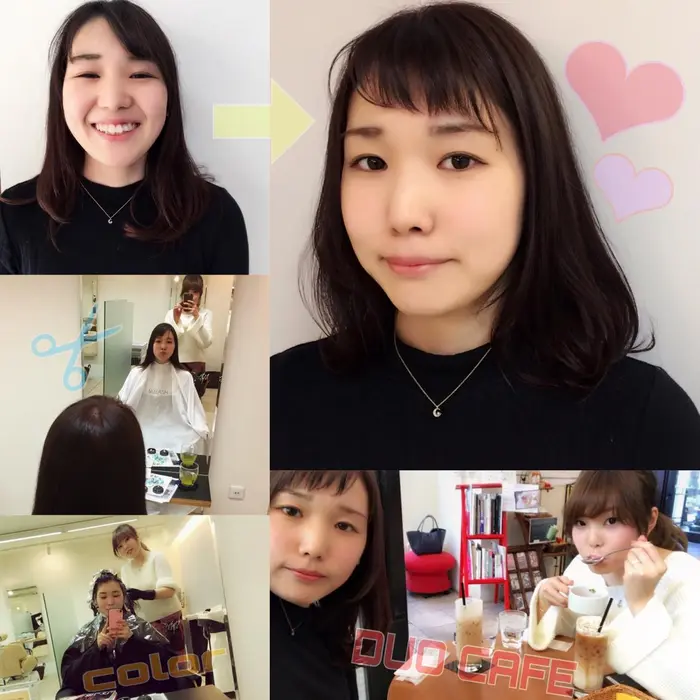 友人が遠くから来てくれました カットカラートリートメントアイブローカットカラー カラーは桜をイメー M Slash Honmoku所属 佐藤 晴香 のヘアカタログ ミニモ