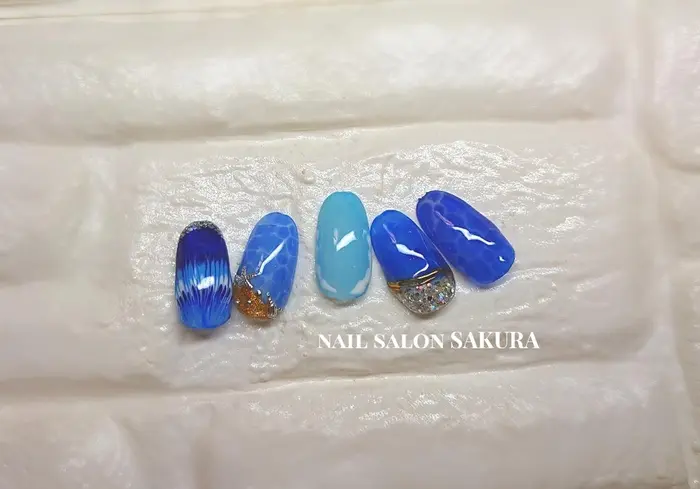 New Sample 投稿し忘れの海ネイル 三木市ネイルサロン 三木市 小野市 Nail Salon Sakura所属 金谷 司織のネイル デザイン ミニモ