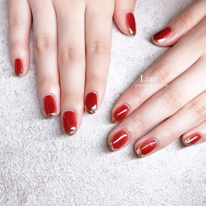 チェリーブラウンネイル いつもありがとうございます シンプルネイル ミ Nail Salon Lenoa所属 Nailsalon Lenoaのネイルデザイン ミニモ