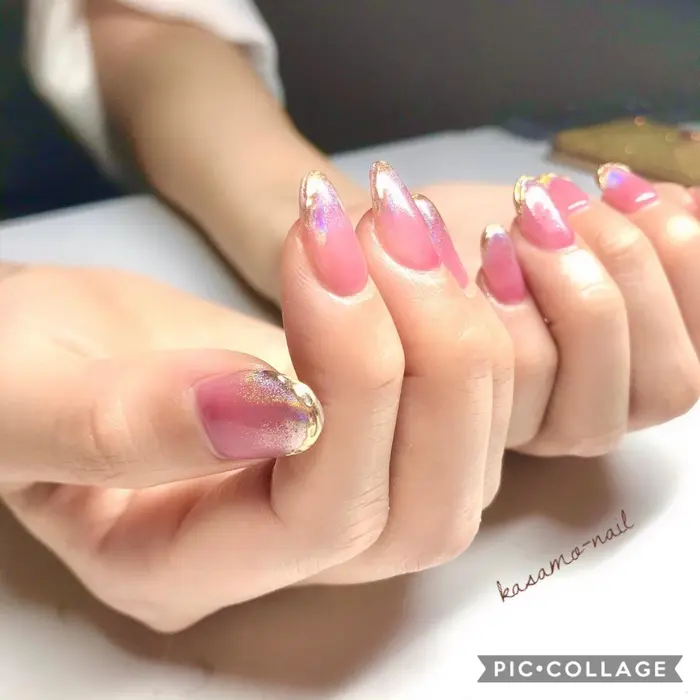 オーロラグラデーション ミラーネイル Kasamo Nail所属 Nail Salon Kasamoのネイル デザイン ミニモ