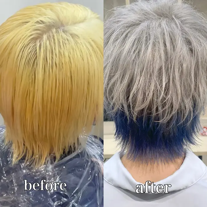 ブリーチしてかなり明るいベースを作ってから ホワイトグレージュと 