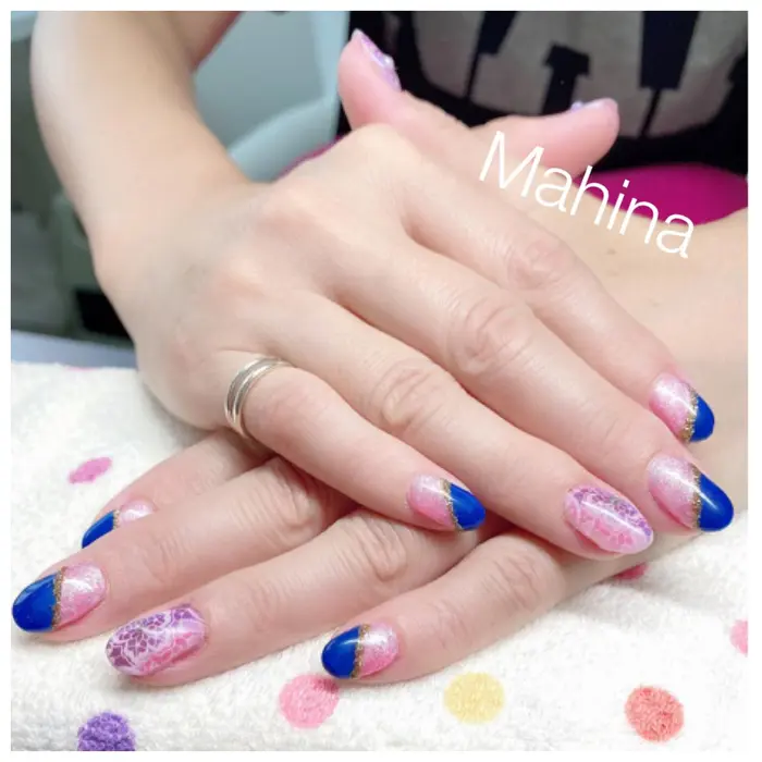 オートネイル４本 ななめフレンチ Mahina Nail所属 Mahina Nailのネイルデザイン ミニモ