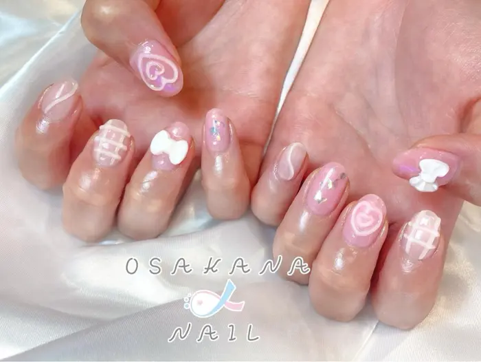 アートし放題1min アイドルぽい甘めなデザイン アイドルネイル 韓国 Osakana Nail所属 Osakna Nail しおんのネイルデザイン ミニモ
