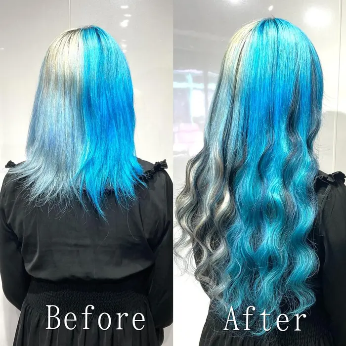 自分ウケ抜群 透けるようなブルーと夏にピッタリなターコイズカラーにローライトを合わせて大人らしさも エクステ専門店あるじゃんすー京都店所属 あるじゃんすー 京都店のヘアカタログ ミニモ