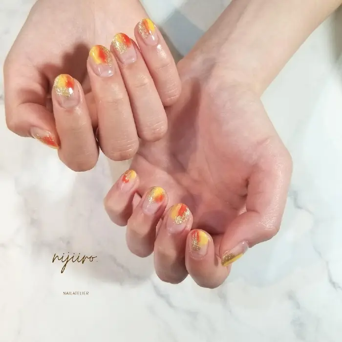 煉獄さんカラーの塗りかけネイル 7150 Nailatelier Nijiiro 所属 Sato Shizukoのネイルデザイン ミニモ