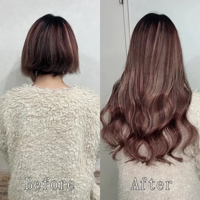 あたたかいレッドカラーにベージュのメッシュがナチュラル可愛い 巻いてあげると女性らしさがupしますよ エクステ専門店あるじゃんすー名古屋店所属 エクステカラー専門 あるじゃんすー名古屋のヘアカタログ ミニモ