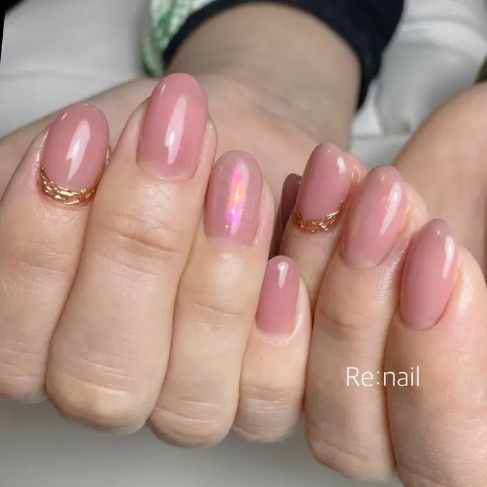桜色ほんのりオーロラ ミラーアート ホロ追加 Total Re Nail所属 Re Nail リネイルの ネイルデザイン ミニモ