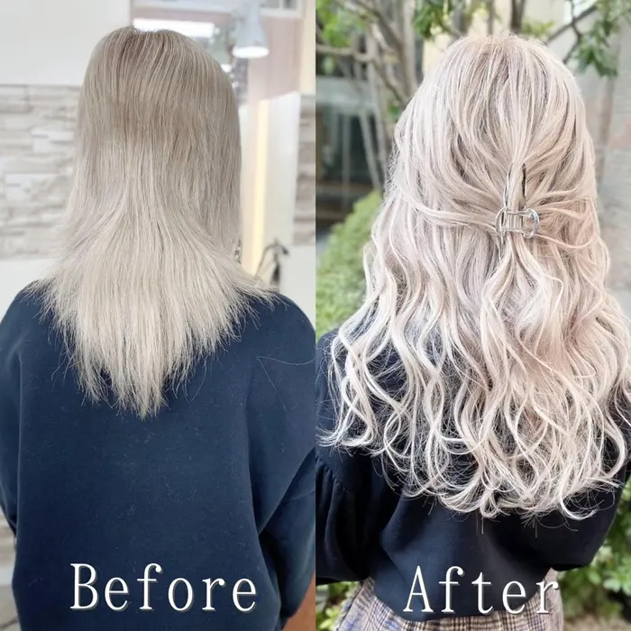 ホワイトカラー こなれハイトーン 小顔ヘア シールエクステ 毛量が少ない方や毛先が梳いてある方は少 あるじゃんすー静岡店所属 あるじゃんすー 静岡店のヘアカタログ ミニモ