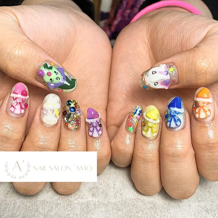 念願のおジャ魔女ドレミネイル 世代なのでテンション上がりまくりました 作らせてもらえてほん Nail Salon Amo所属 湯座 萌子のネイル デザイン ミニモ