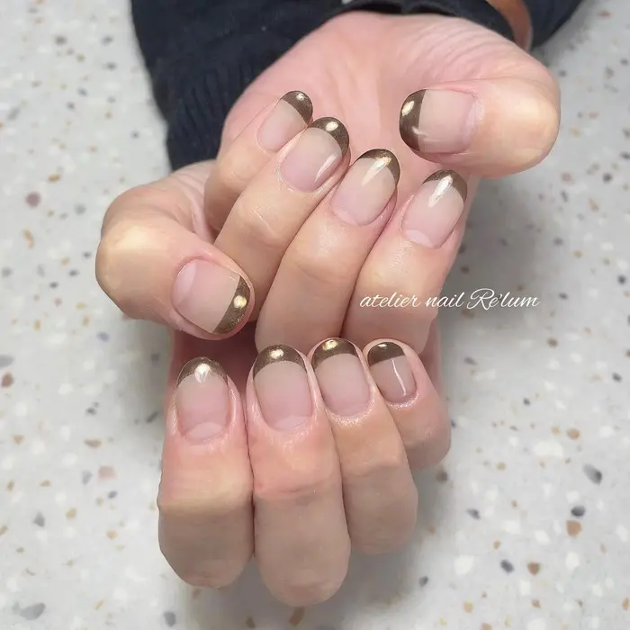 ネイル ミラーフレンチ ミラーネイル ブラウンネイル Atelier Nail Re Lum所属 Atelier Nail Relumのネイル デザイン ミニモ
