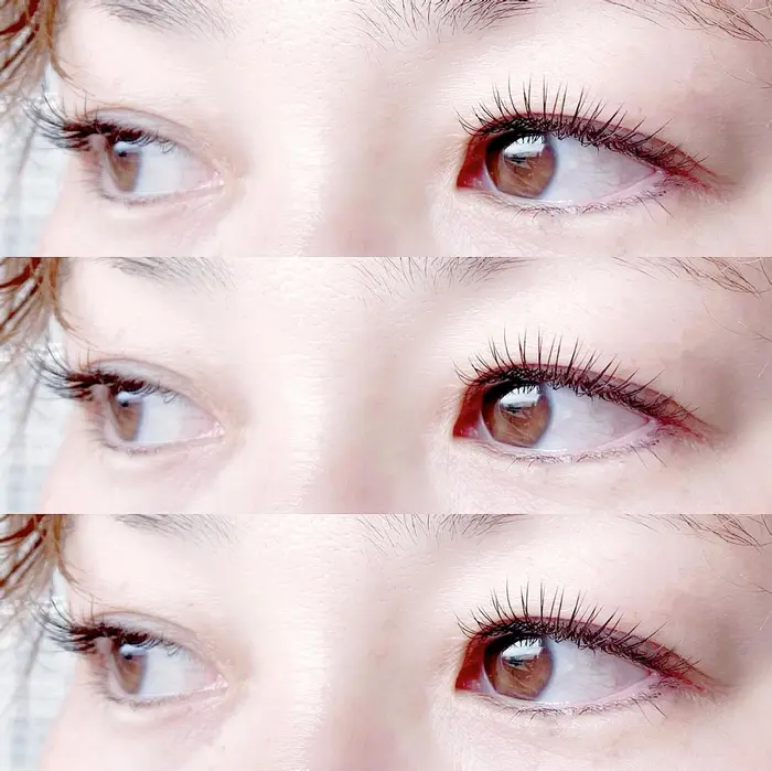 フラットラッシュ160本 黒だけだと濃く感じるそうで 半分ブラウンて仕上げました ブラ Nail Eyelash Logue所属 Logue 萱野詩乃 まつげパーマのマツエクデザイン ミニモ