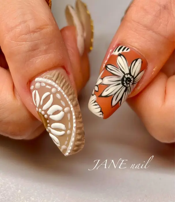 Shellflower Bohonails 大理石ネイル ボヘミアンネイル 夏ネイ 美爪 に特化したネイルサロン 𝙹𝙰𝙽𝙴所属 Nail Salon Janeのネイルデザイン ミニモ