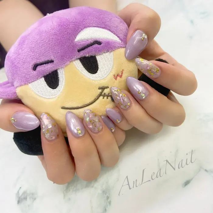 持ち込みアート 持ち込みデザイン 推しカラー パープルネイル 本厚木ネイルサロン 海老 ネイルサロンanlea アンレア 所属 本厚木店 ネイルサロンアンレアのネイルデザイン ミニモ
