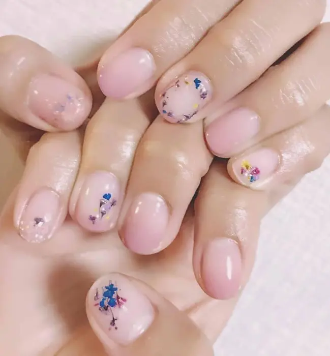 ドライフラワー押し花 カラーグラデーションネイル Miiunail所属 Miiu Nailのネイルデザイン ミニモ