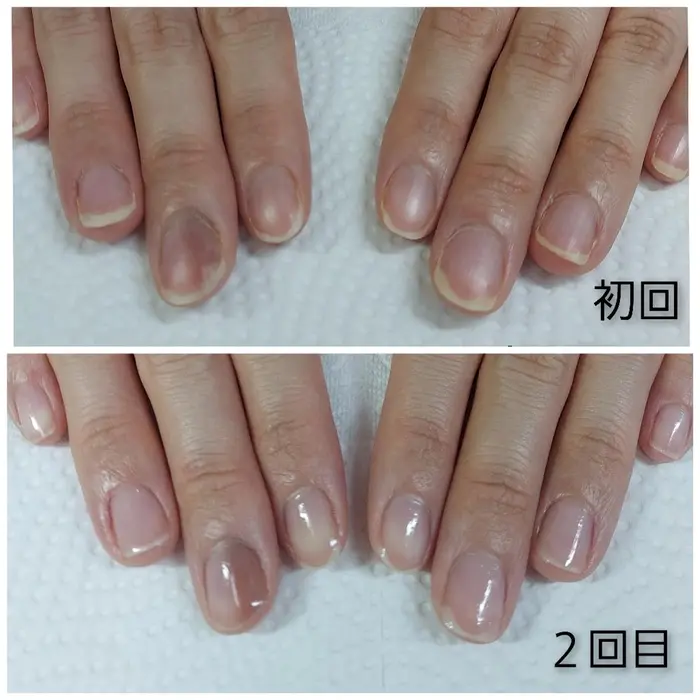 美爪にお手入れ ２回目 １週間の変化です 全体的にピンクの部分が伸びてきています Nail Salon Rufu所属 Nail Salon Rufu ルフ のネイルデザイン ミニモ