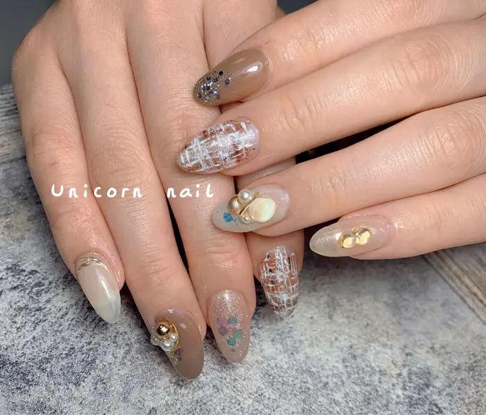ツイードネイル持ち込みデザイン Unicorn Nail所属 Unicorn Nail長谷川のネイルデザイン ミニモ