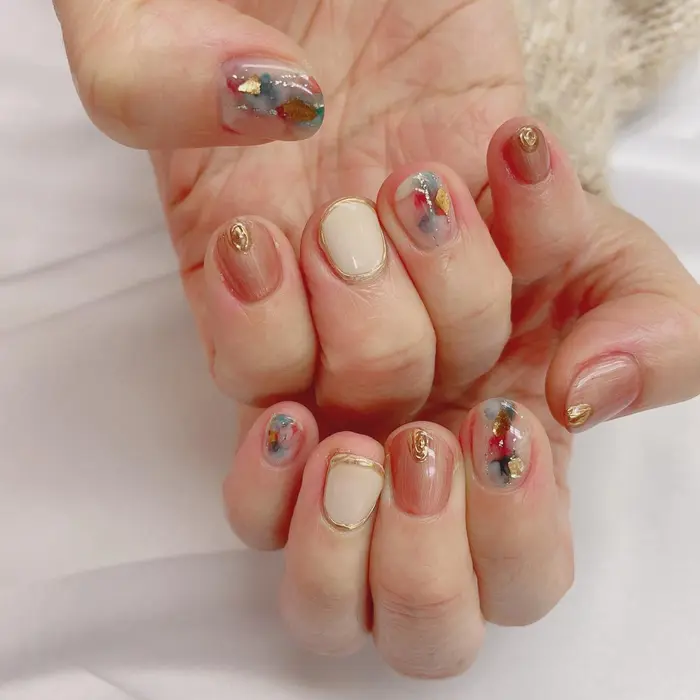ニュアンスネイル リキッドネイル 流行りを全て詰め込んだデザインです ネイルスタジオプレーチェ所属 Prece Harukaのネイル デザイン ミニモ