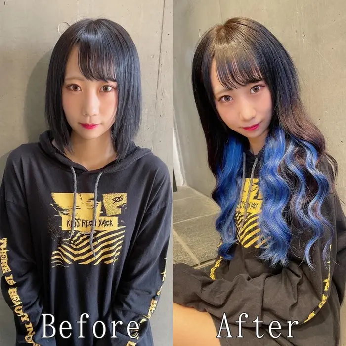 透明感のある暗髪にブルーのインナーが肌の白さを引き出してくれます ストレートでも巻いても可愛い あるじゃんすー熊本店所属 あるじゃんすー 熊本店のヘアカタログ ミニモ
