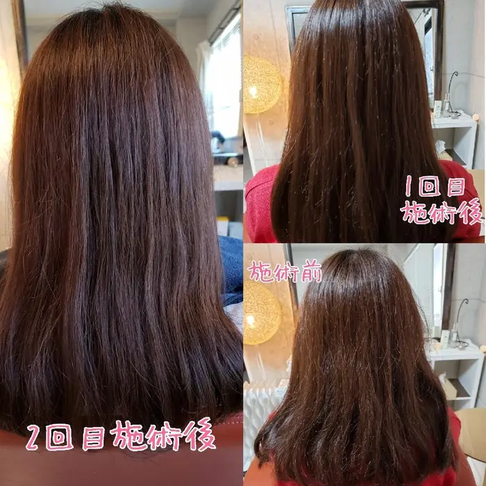 1回目の施術は復元ドライヤーでのブロー仕上げ 2回目の施術は超音波のトリートメント促進アイロン 復元 美髪サロンpositive所属 真田 愛のヘアカタログ ミニモ