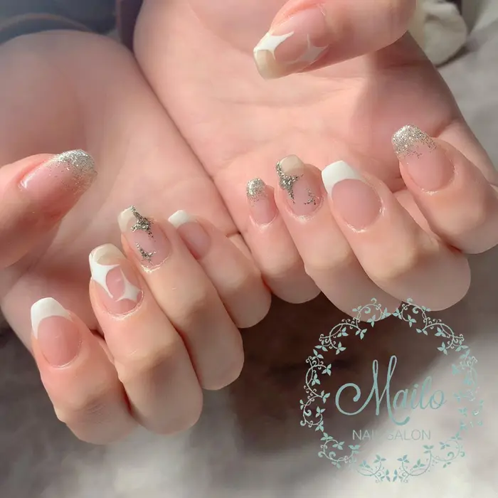 フレンチ ラメグラ 手書きモチーフネイル 注意事項 当日のキャンセルは全て Nail Eyelash Salon Mailo 池袋店所属 Mailo あわいのネイルデザイン ミニモ