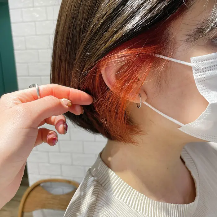 アプリコットオレンジインナーカラー Loopwest所属 Loop West Hisakiのヘアカタログ ミニモ アプリコットオレンジインナーカラー Loopwest所属 Loop West Hisakiのヘアカタログ ミニモ
