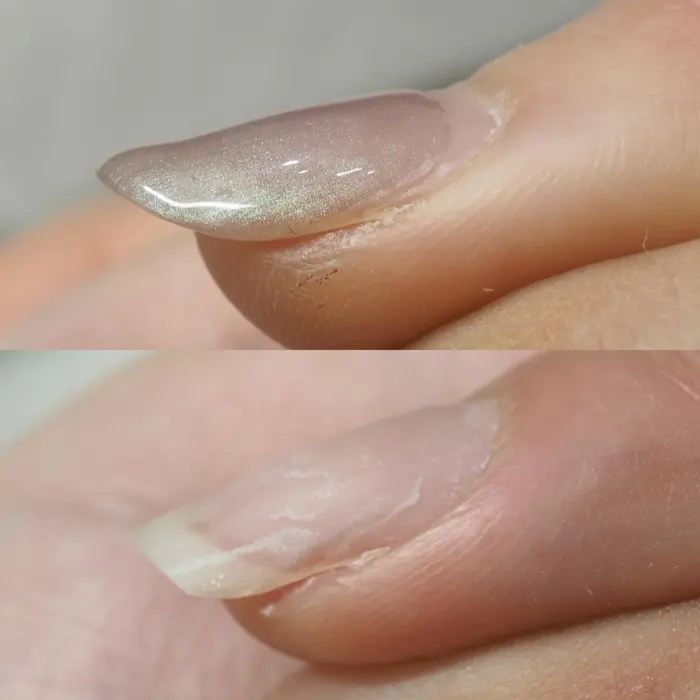 ジェルネイルのせいであなたのお爪 汚爪 にされていませんか こちら同じ指の同じ爪をオフした ネイルサロン アリスネイルズ所属 ネイルアーティスト アリスのネイルデザイン ミニモ