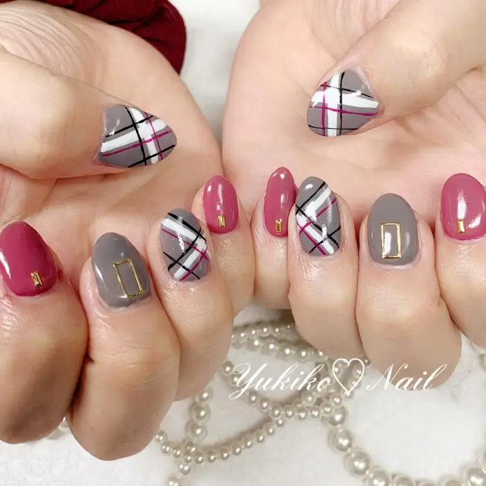 ハンド定額デザイン チェックネイル ユキコネイル所属 ユキコネイル 塚本のネイルデザイン ミニモ