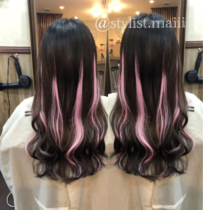 シールエクステ60本 その中に6本ピンクメッシュをつけてます ｄ ａｉｍｅｒ 所属 D Aimer Maiのヘアカタログ ミニモ