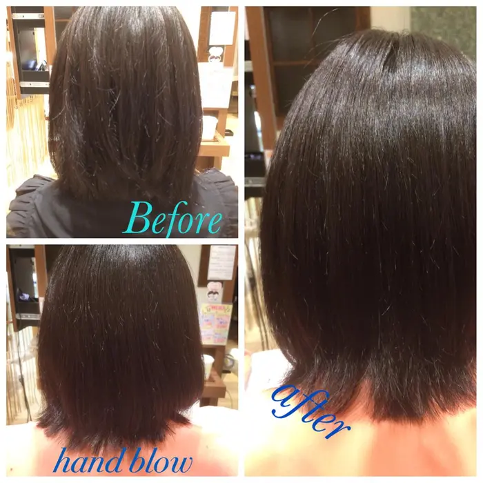 左下がアシッドシェイパー後のヘアです カット入れてませんが 明らかにツヤと収まりが出ています Branche神領店所属 高橋 瑞季のヘアカタログ ミニモ