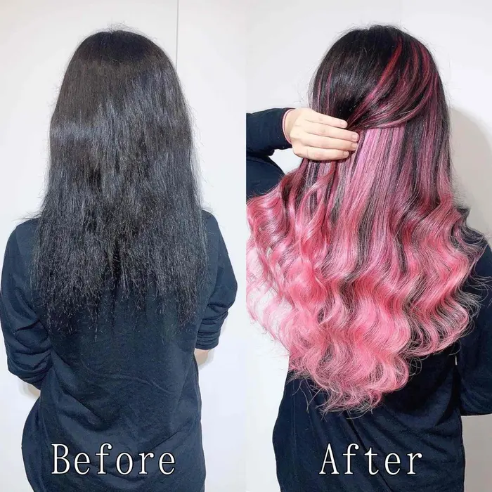 黒髪のベースにペールピンクをグラデーションで仕上げました シールエクステ エクステ 沖縄 あるじゃんすー沖縄店所属 あるじゃんすー 沖縄店のヘアカタログ ミニモ