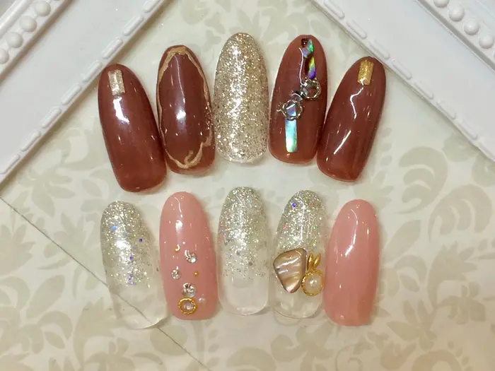 定額秋ネイル 一部デザイン 定額ネイル5000円 税別 オフ代別途1000円 税別 ティーエヌ本厚木所属 ティーエヌ 本厚木 のネイルデザイン ミニモ