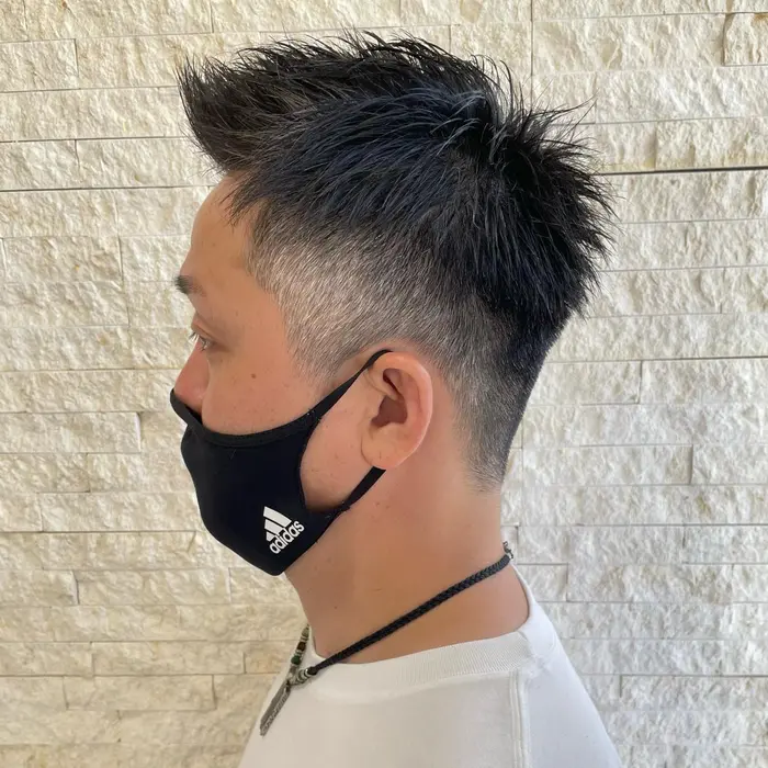 アップバングベリーショート サイドとバックは高めに刈り上げる トップは立ち上がる長さを残す Claire By Kenje所属 メンズカット 小菅達也のヘアカタログ ミニモ