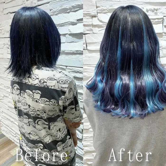 スカイブルーのメッシュを数枚入れるだけで 他の方と差をつけるお洒落ヘアブルーブラックとの相性抜群 エクステ専門店あるじゃんすー宇都宮店所属 あるじゃんすー 宇都宮店のヘアカタログ ミニモ