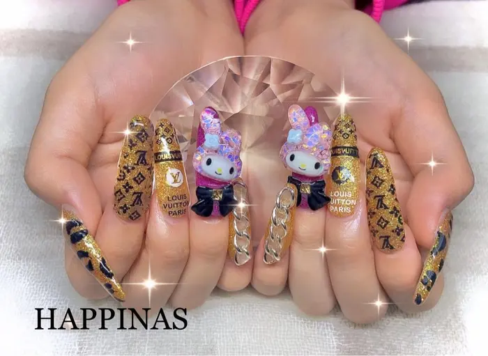 スカルプアートやり放題 スカルプネイル ブランドネイル ルイヴィトンネイル レオパード Happinas所属 Happinas Nail 脱毛のネイルデザイン ミニモ