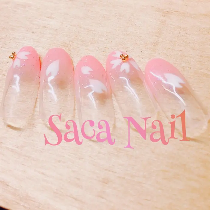 桜ネイル ネイル 桜 春ネイル 花柄アート ピンク 沖縄県那覇市 若狭 New Saca Nail所属 Saca Nail サカネイル のネイルデザイン ミニモ